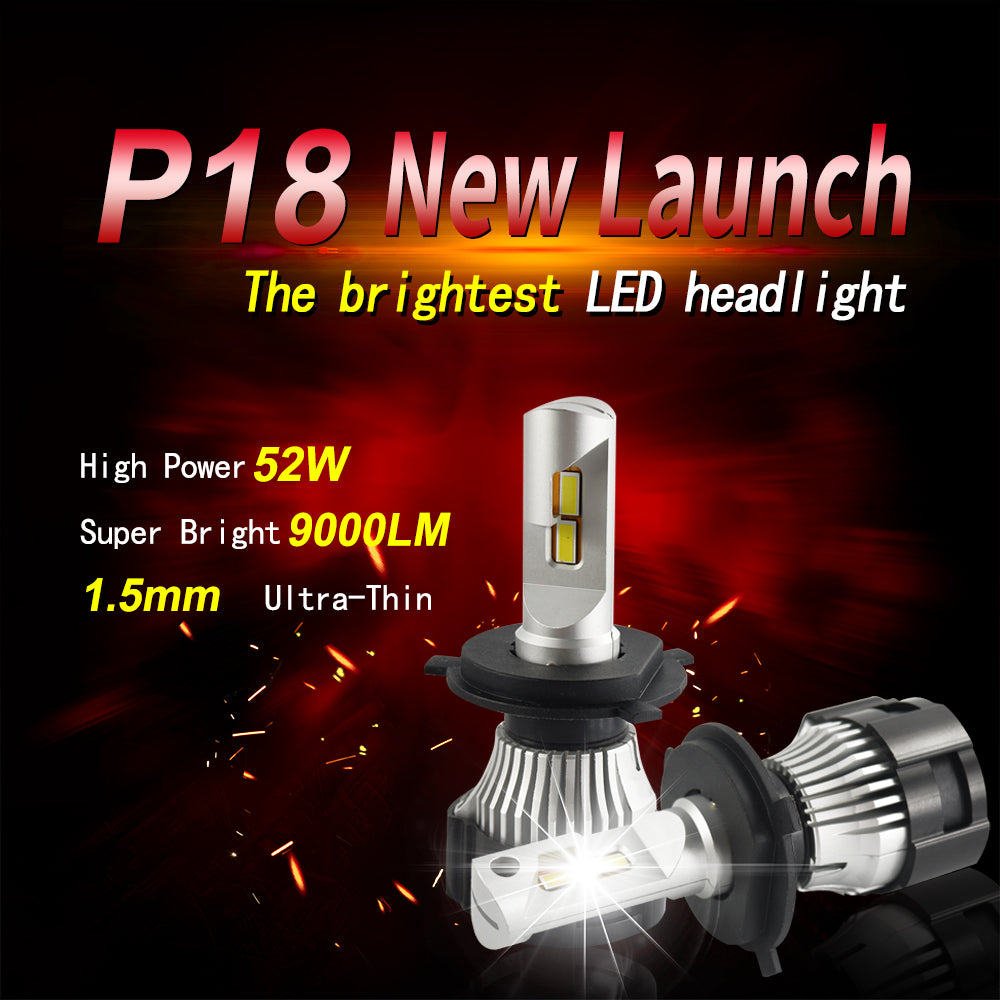 H7 P18 led headlight bulb 52W 9000LM 6500K